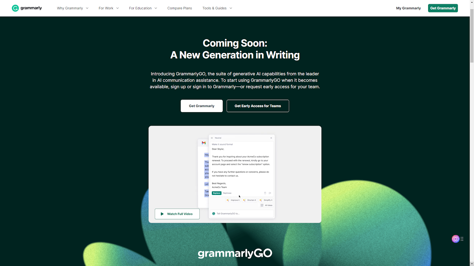grammarly go features