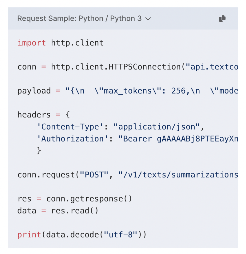 nlp api per la sintesi