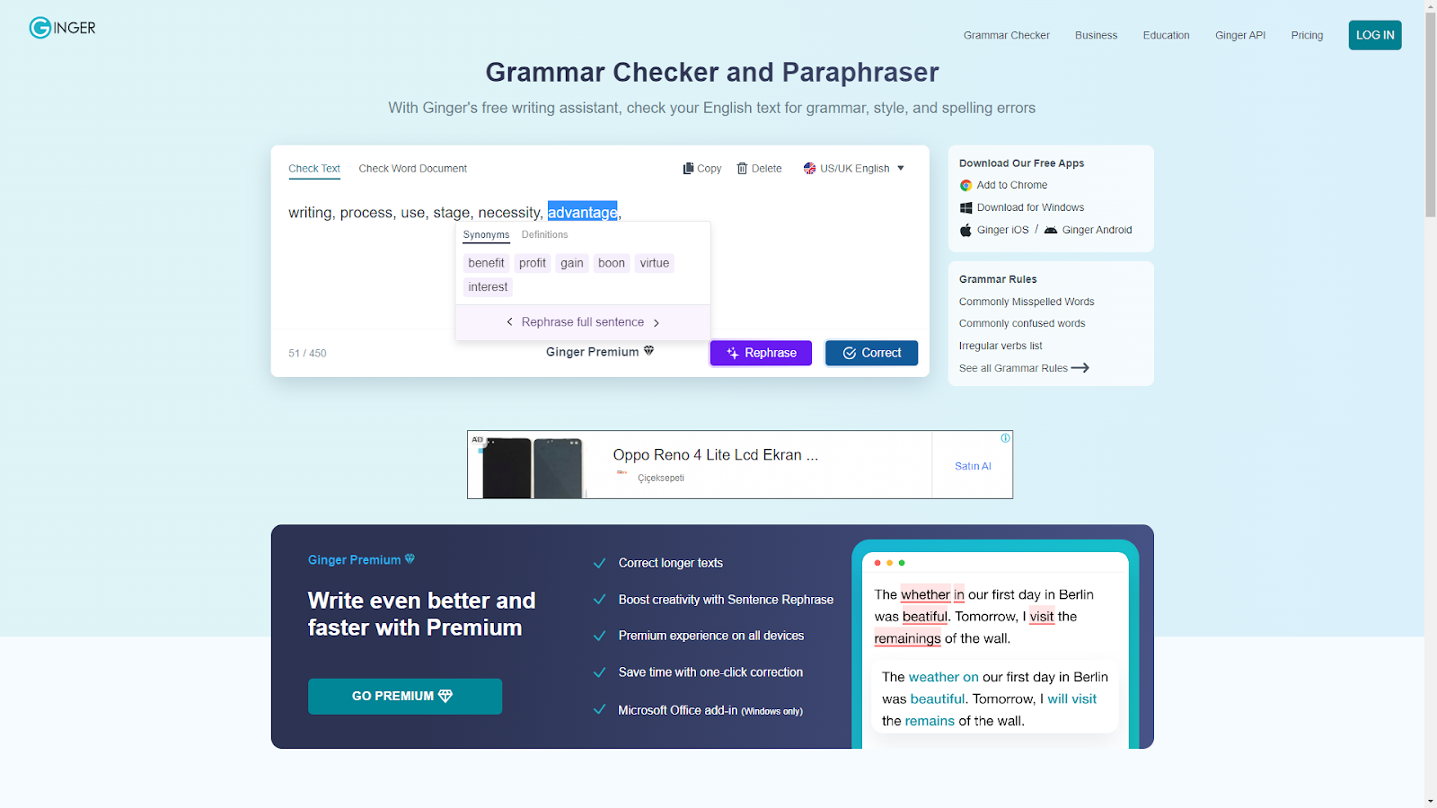 ginger grammar checker