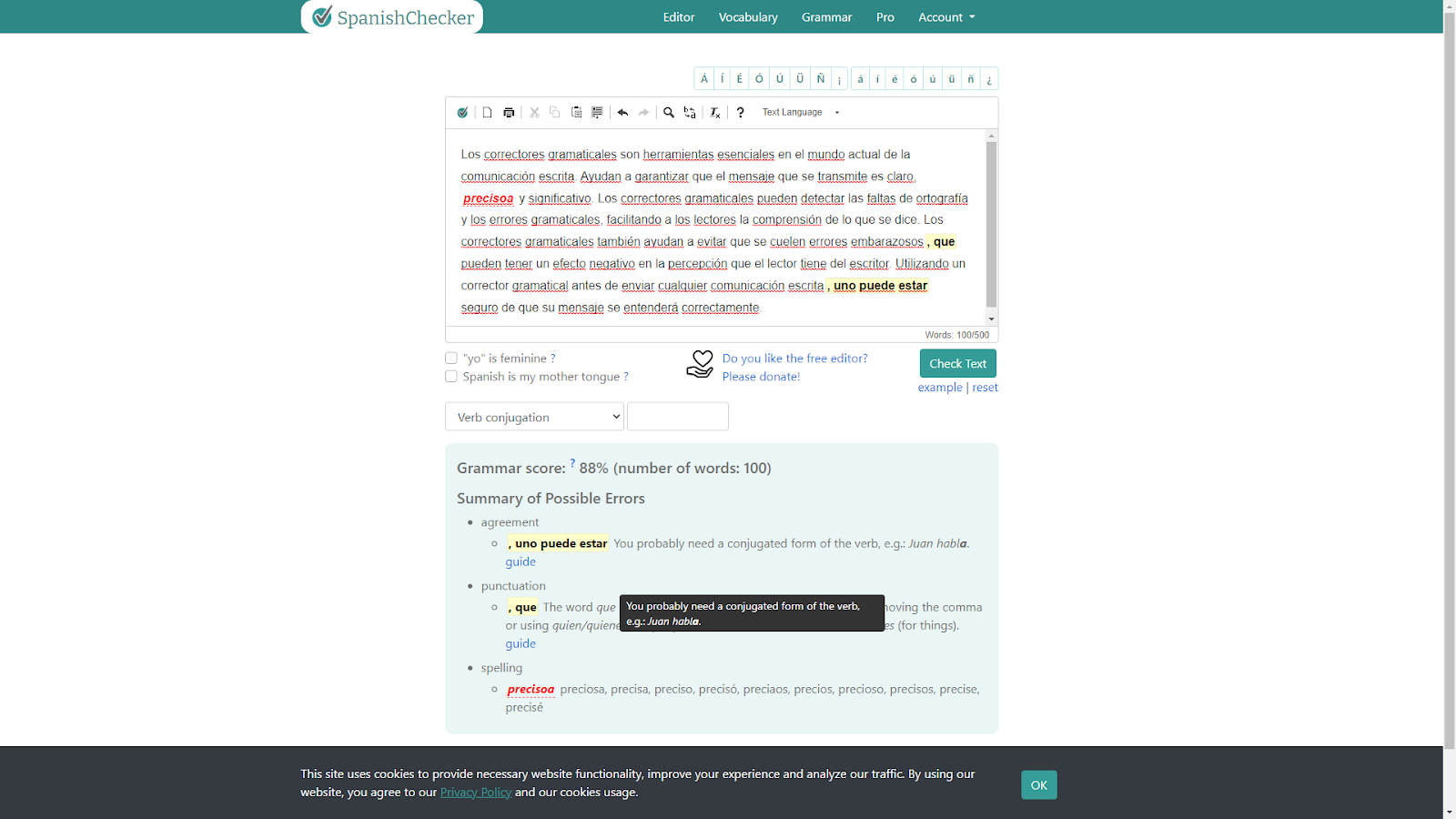 corrector de español