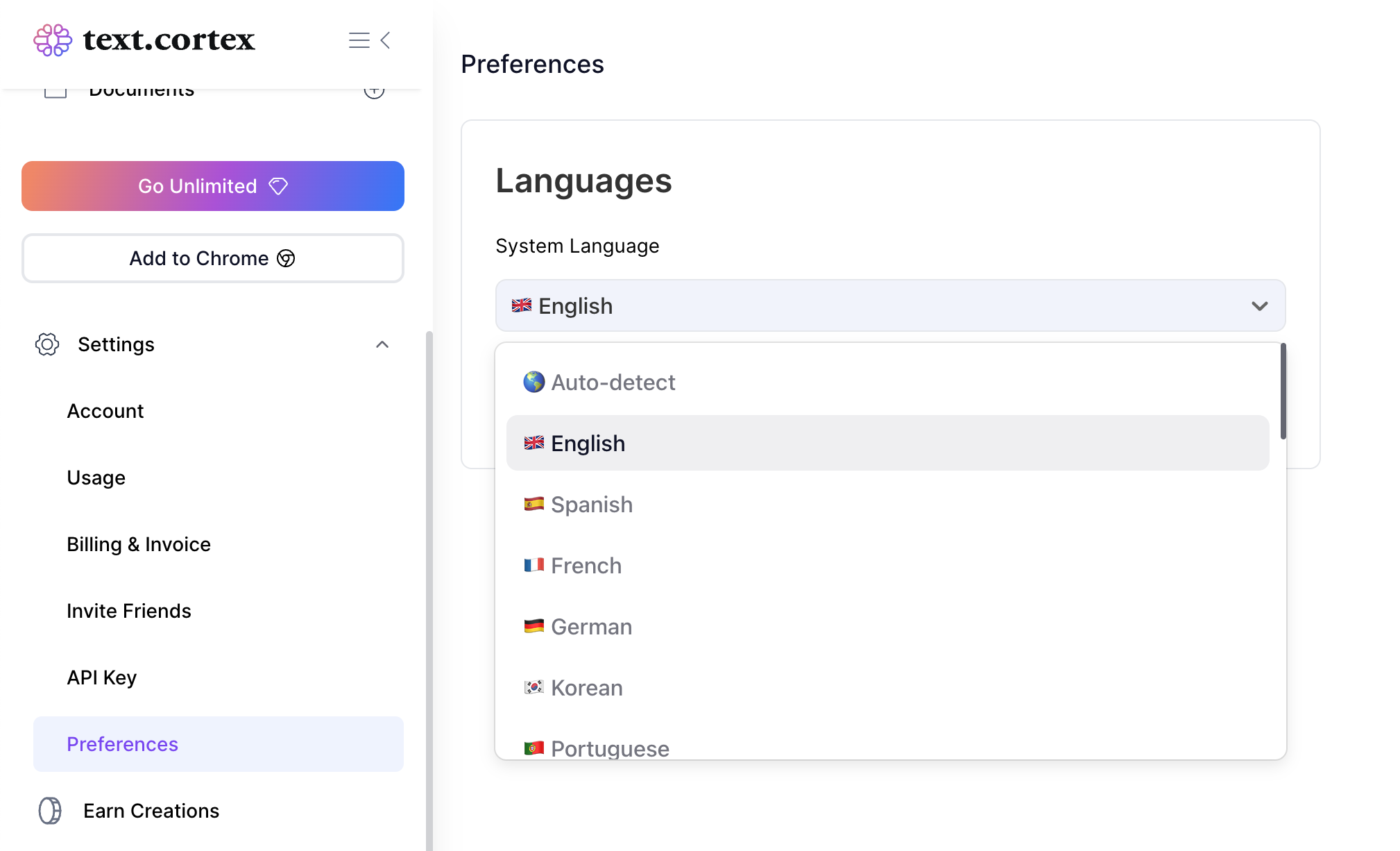 textcortex in più lingue