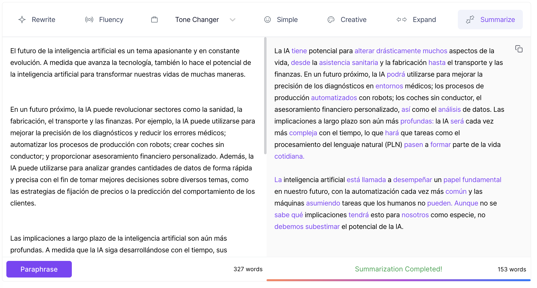 text summarizer in spanish
