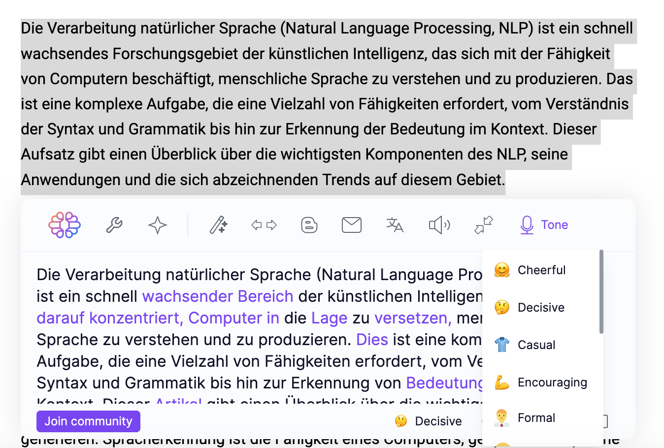 tone changer in german