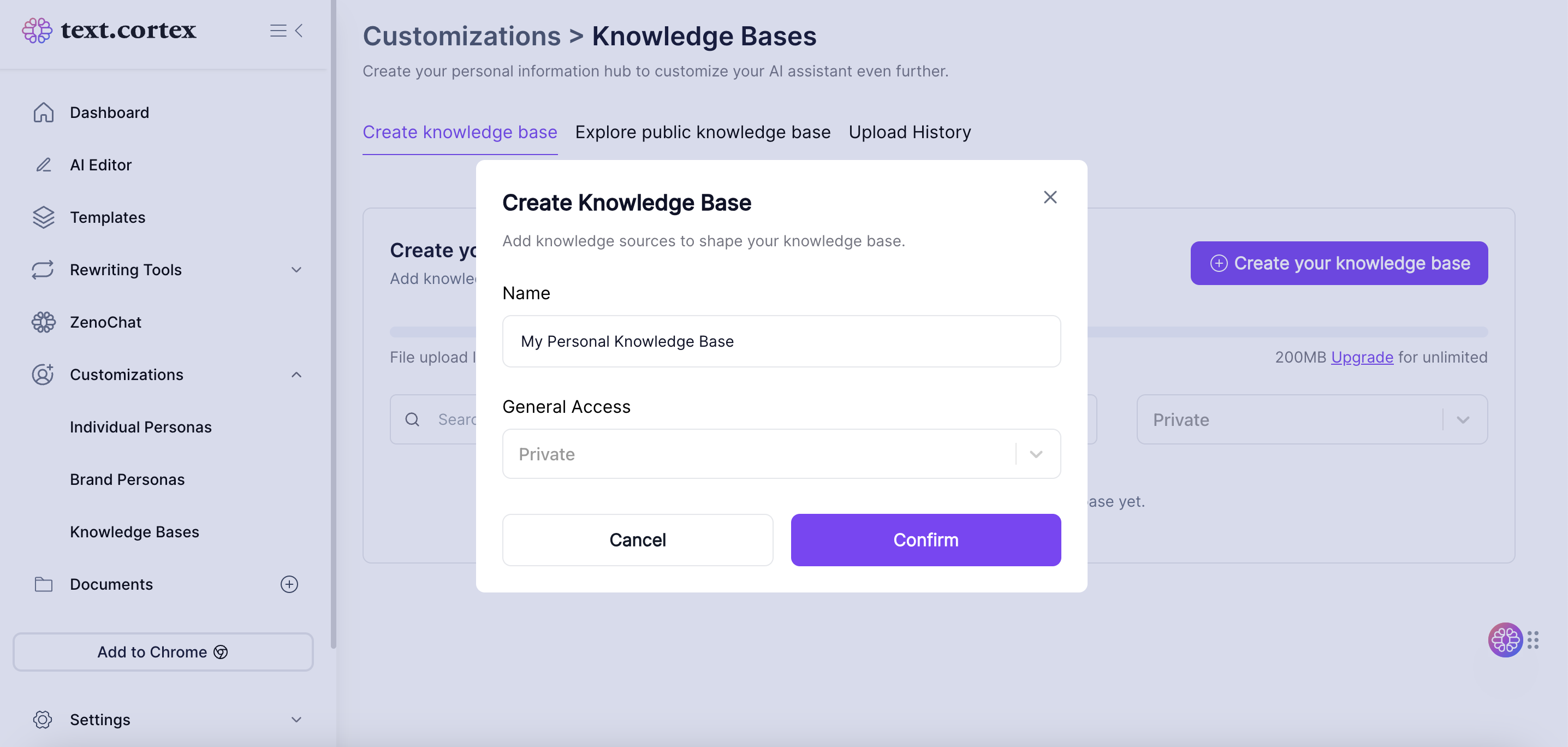 Base de conocimientos textcortex