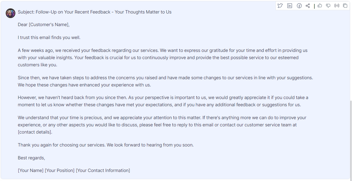 follow up email example after no response