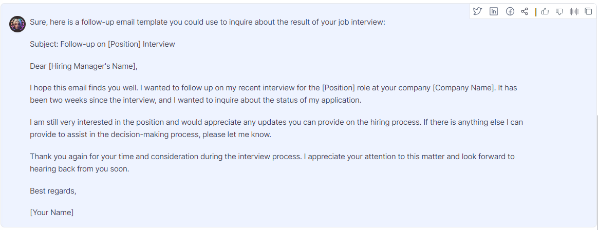 exemplo de e-mail após a entrevista