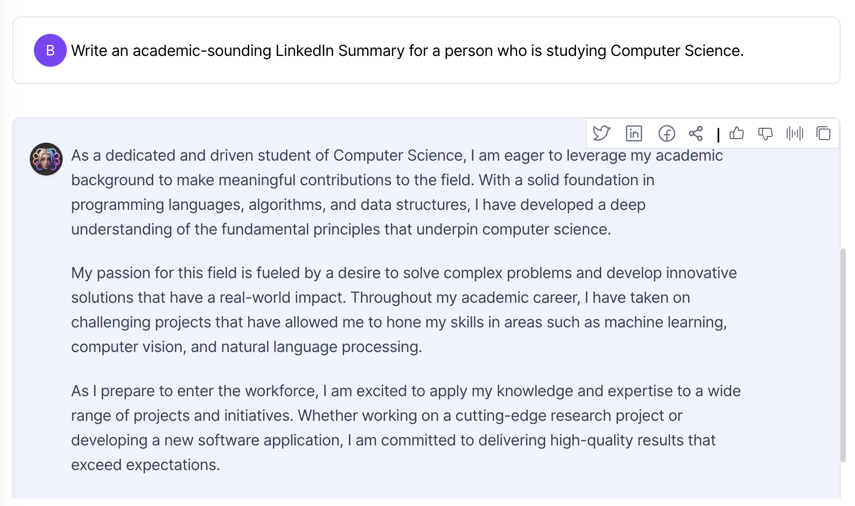 Generatore di riepilogo di Linkedin
