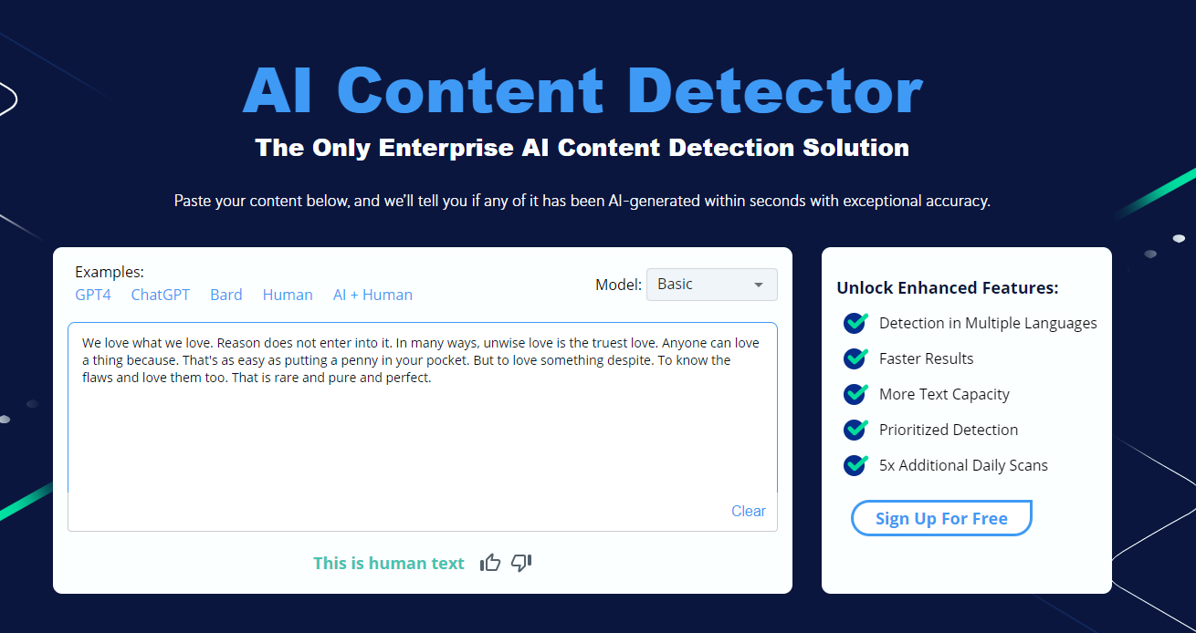 Rilevatore di contenuti AI