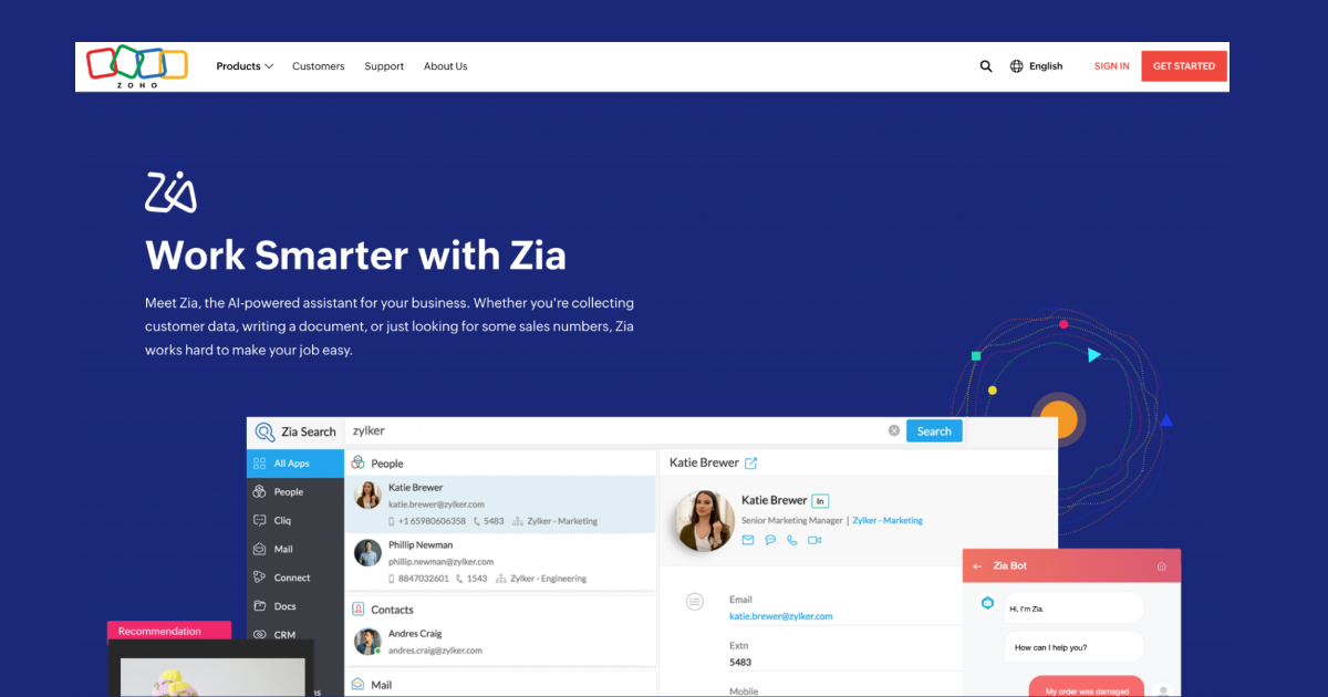 zoho-zia-homepage