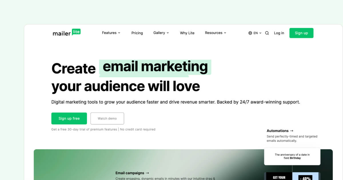 mailerlite-Homepage