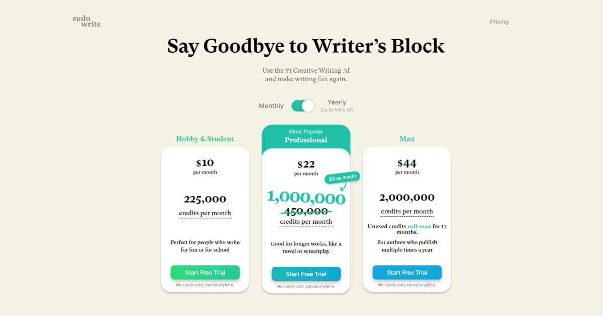 sudowrite-pricing