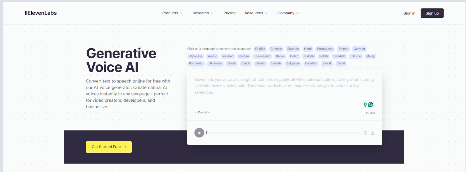 Generador de voz AI de ElevenLabs