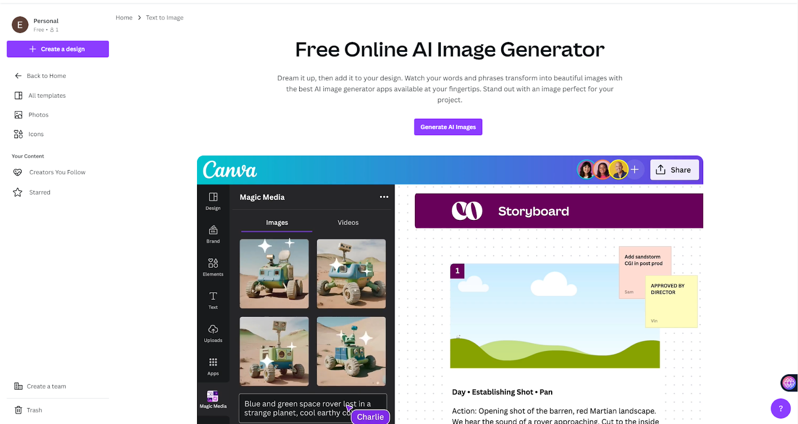 Canva AI image generator