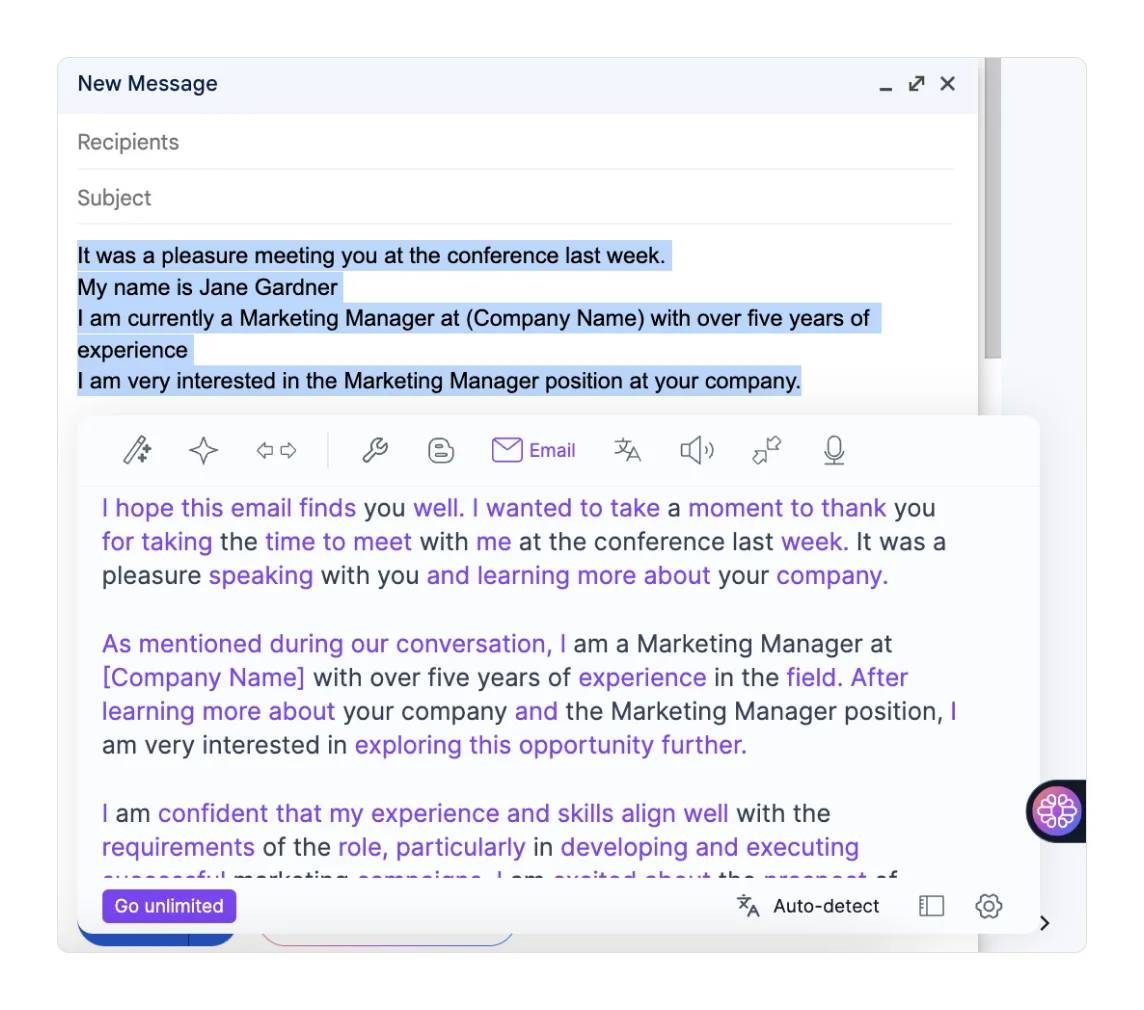 textcortex-bullet-to-email-esempio