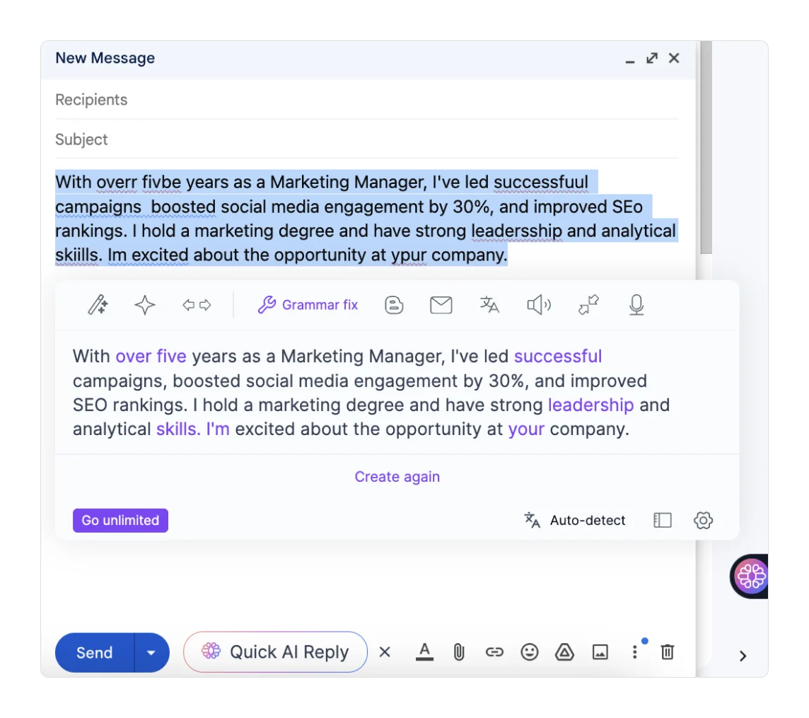 textcortex-Esempio di correzione grammaticale