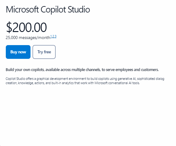 Preços do Copilot Studio