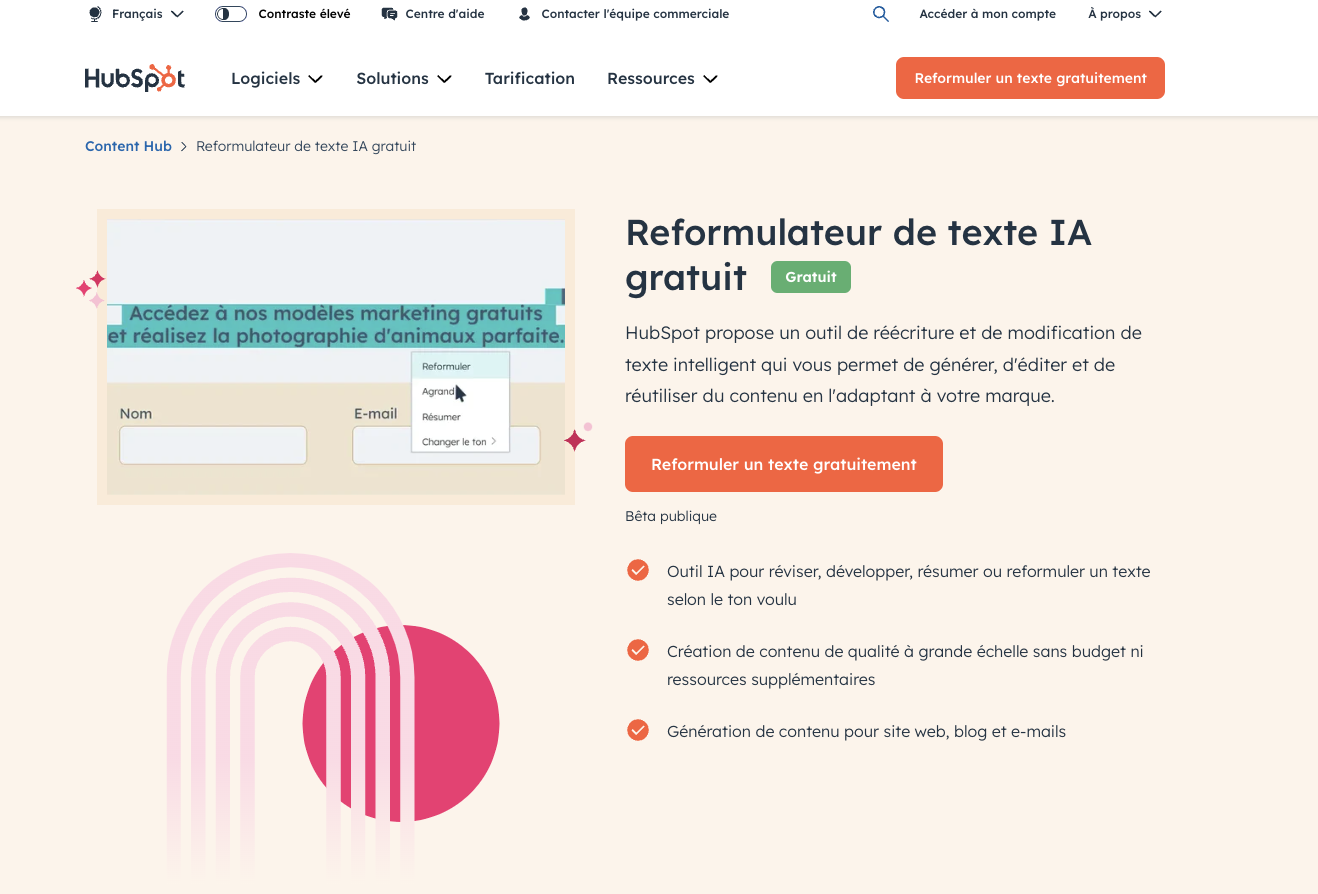 Outil de paraphrase de HubSpot