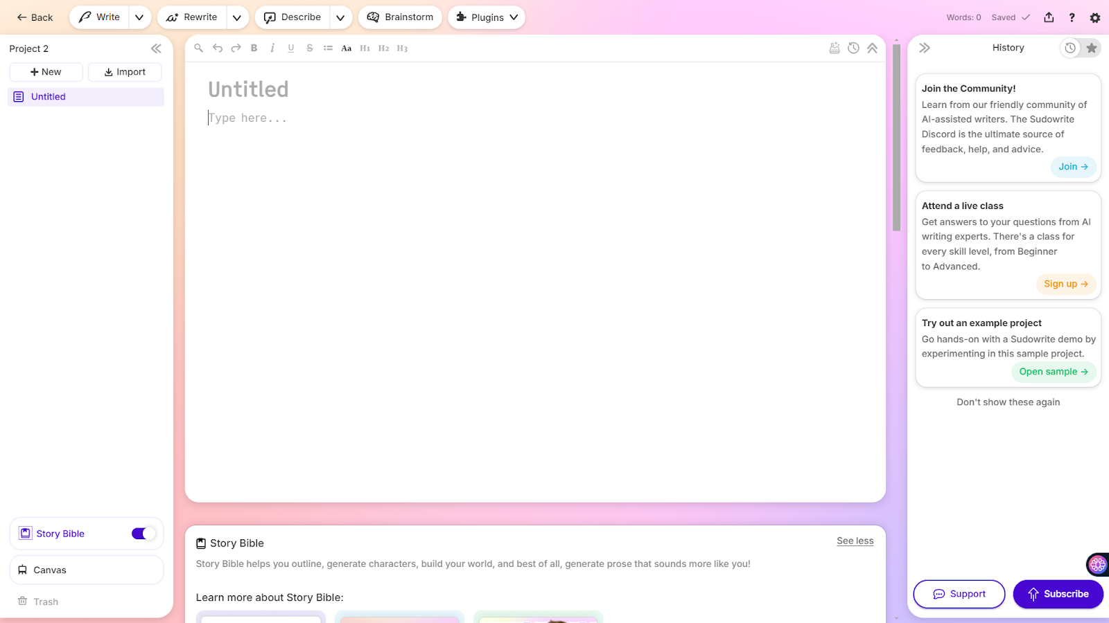 dashboard-sudowrite