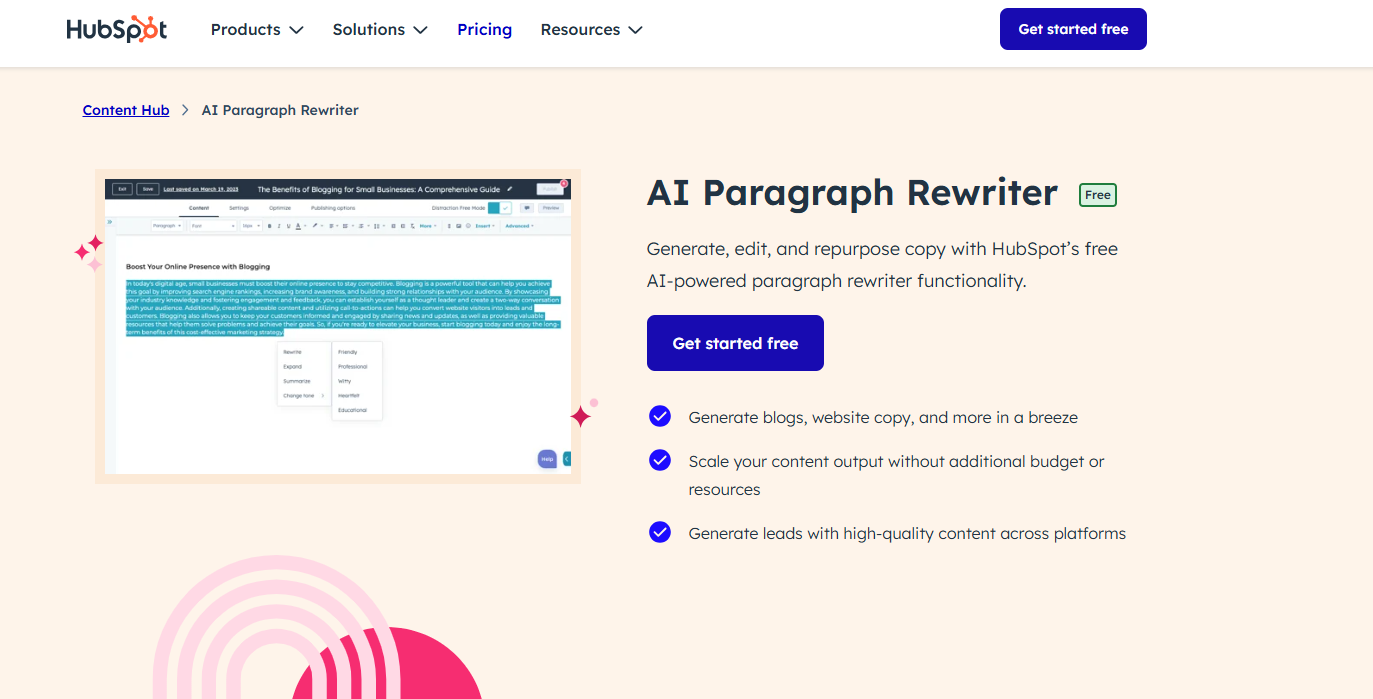 hubspot ai paragraph rewriter