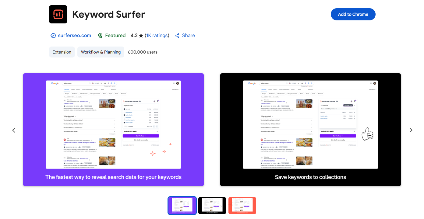 Surfeur de mots-clés-seo-chrome-extension