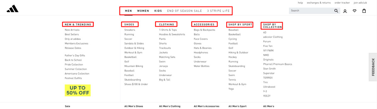 adidas-voorbeeld-van-goede-structuur-website