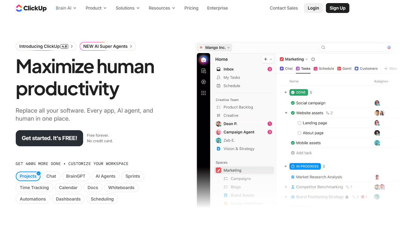 clickup ai homepage