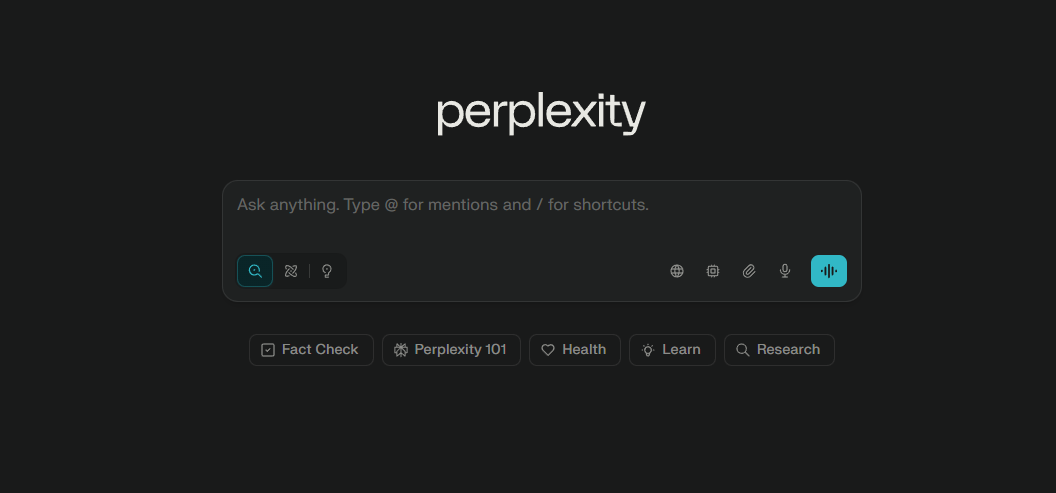 Perplexity AI Startseite