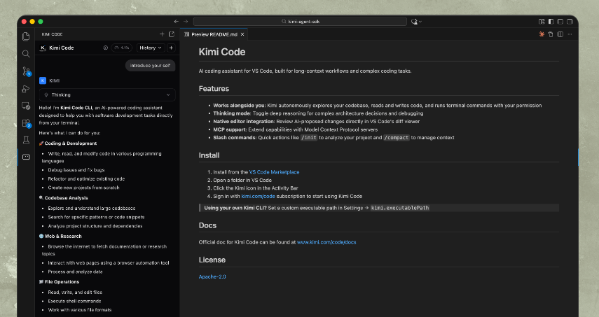 Öppna Kimi K2.5 via Kimi Code