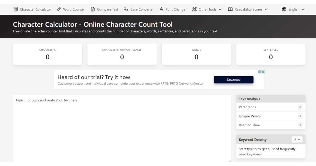 page d'accueil de character-calculator-radability-scores