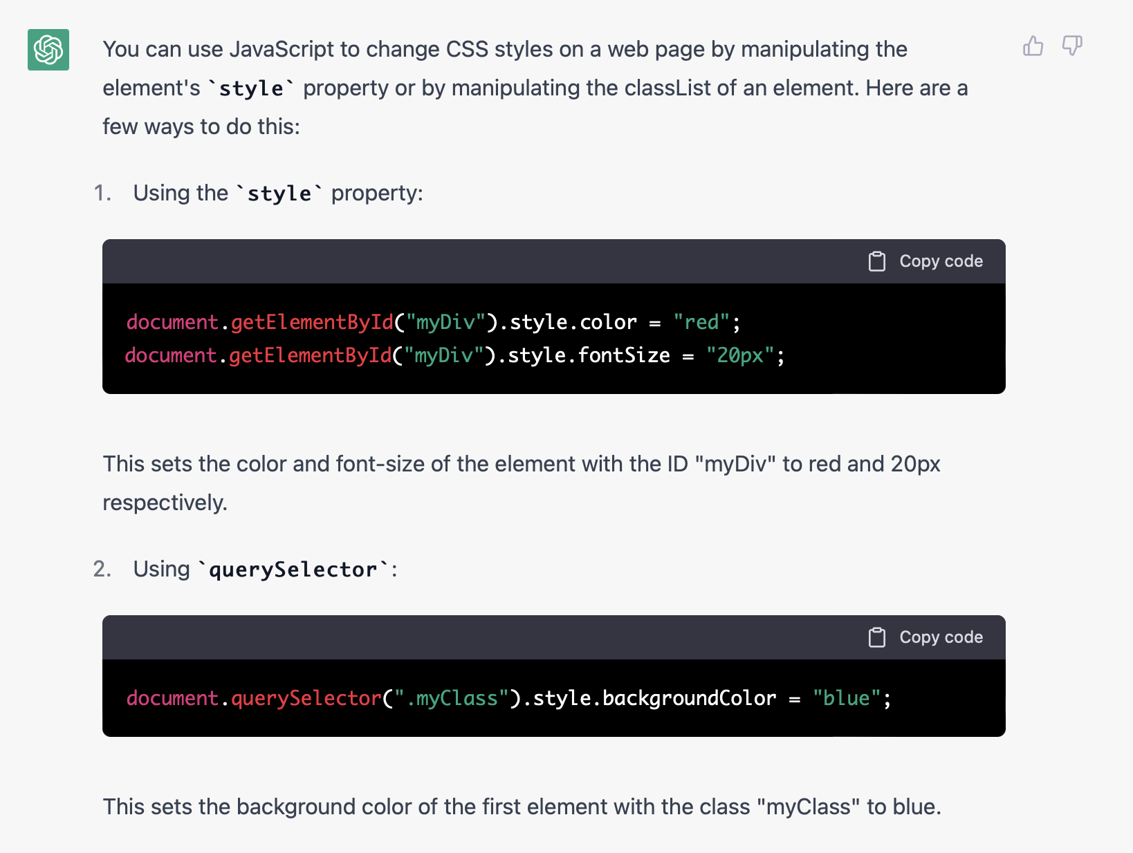 créer du code javascript avec chatgpt