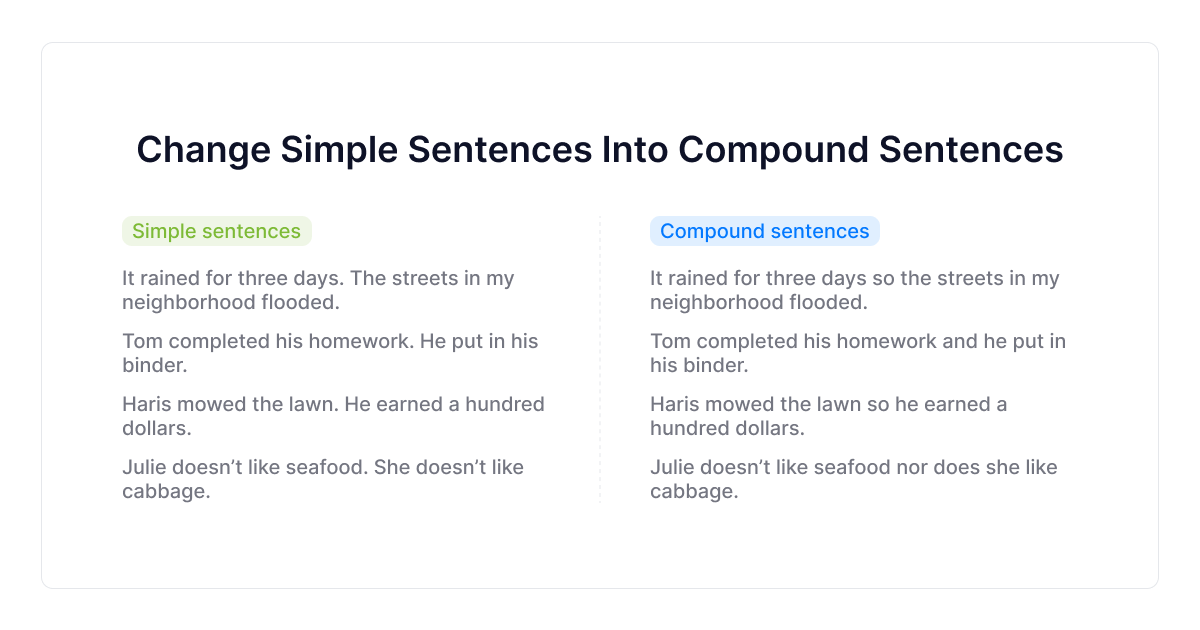 Einfache Sätze in zusammengesetzte Sätze umwandeln