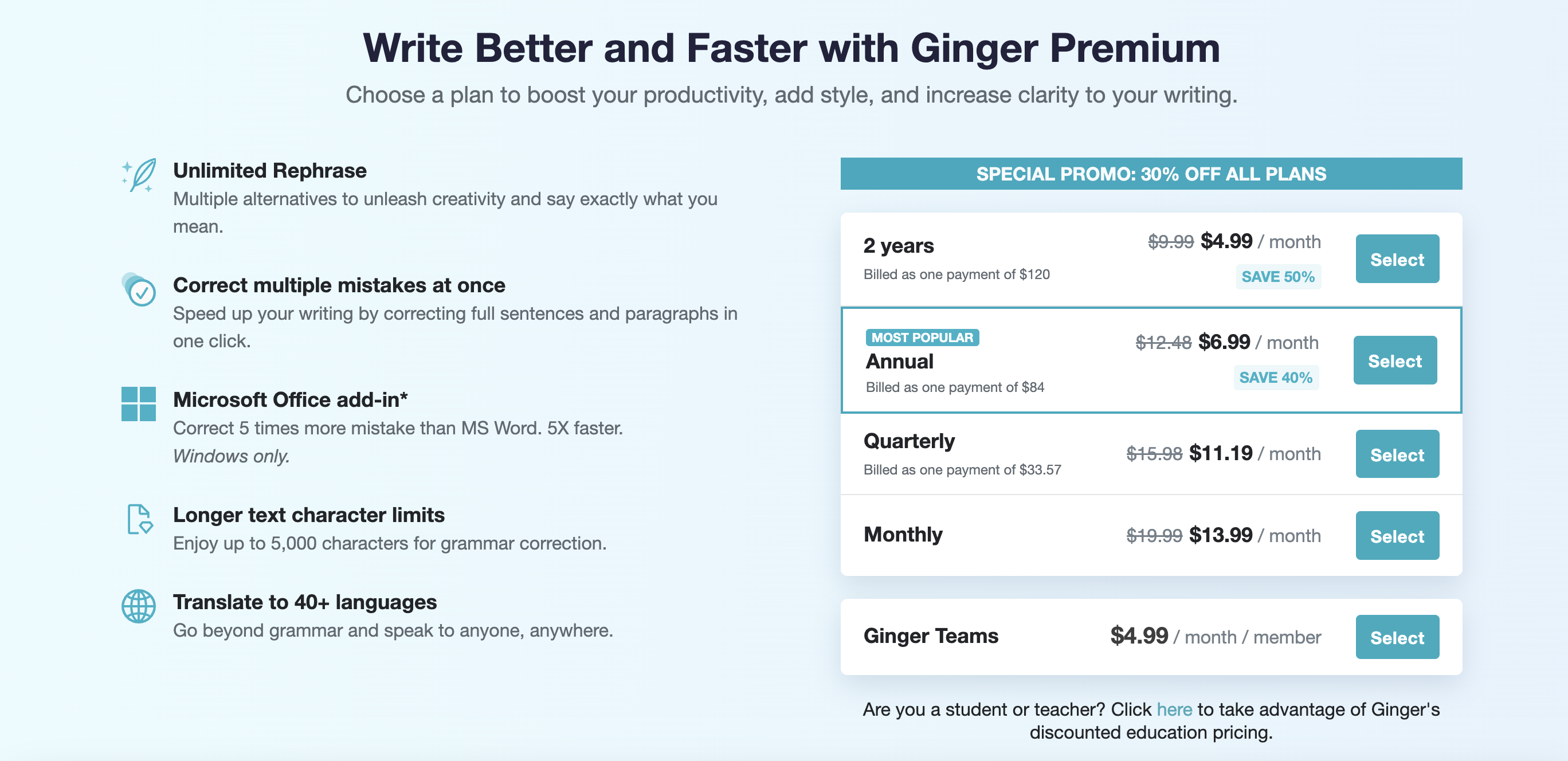 ginger pricing