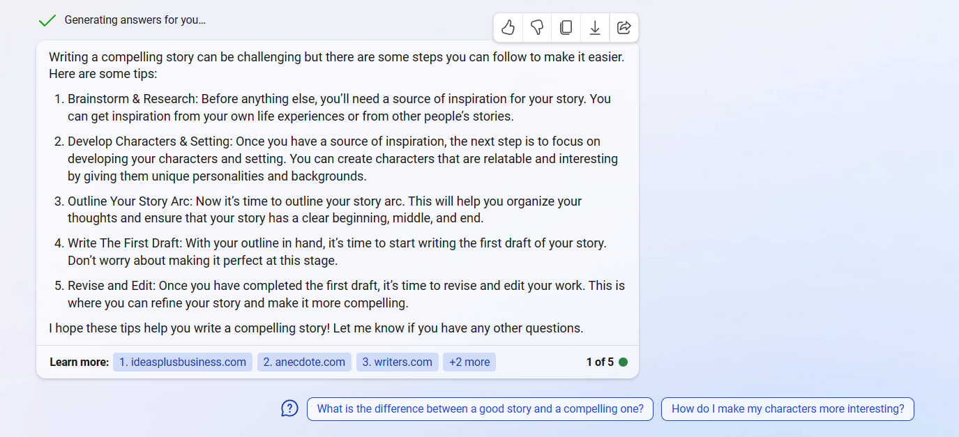 bing-ai-genearting-answer-about-compelling-story