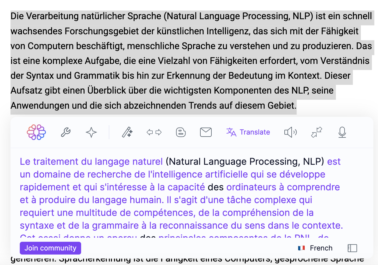 AI translation for german