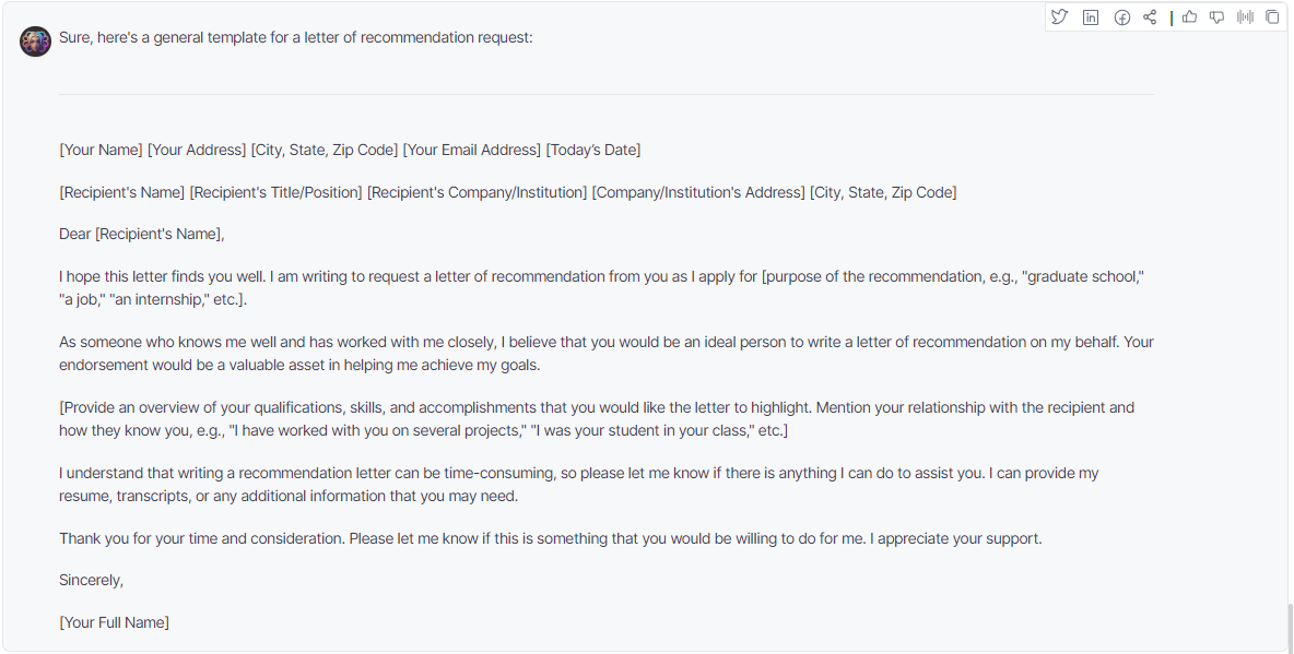 Letter of Recommendation Request Template