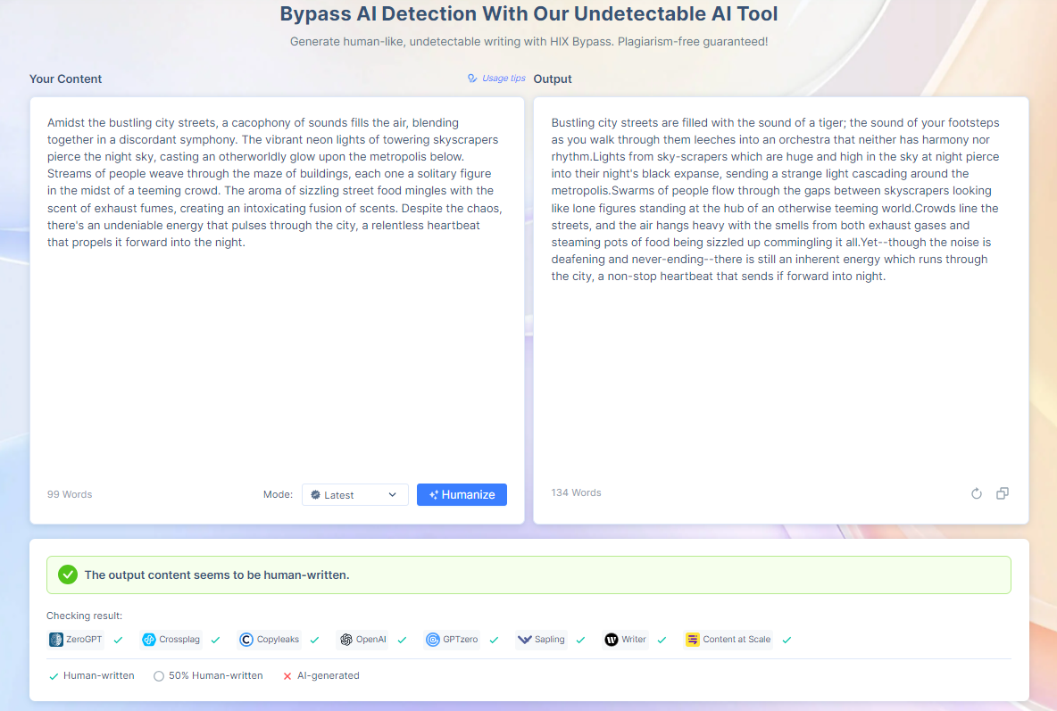 hix bypass AI-detektering
